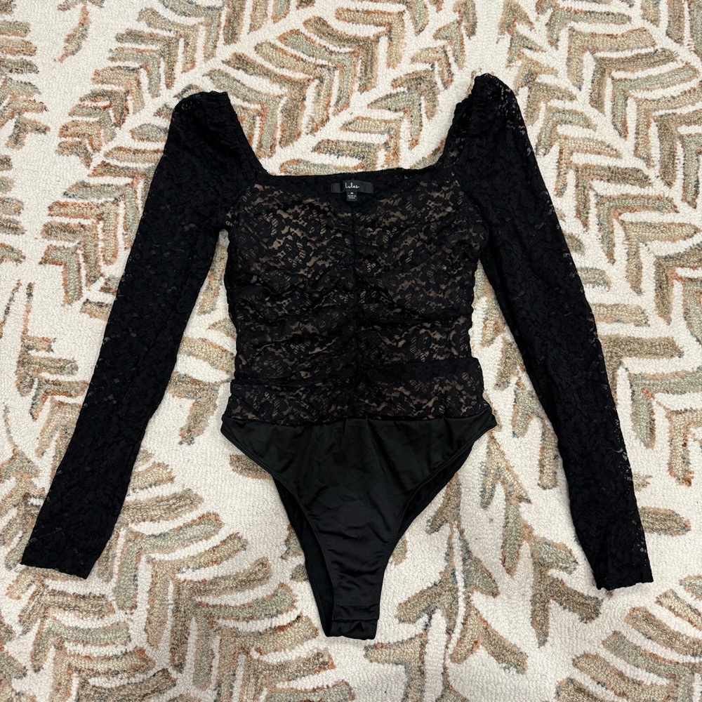 Lulus Black Lace Long Sleeve Bodysuit
